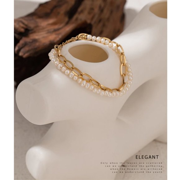 New 18K Gold Natural Pearls Double Layer Bracelet - Picture 10 of 11